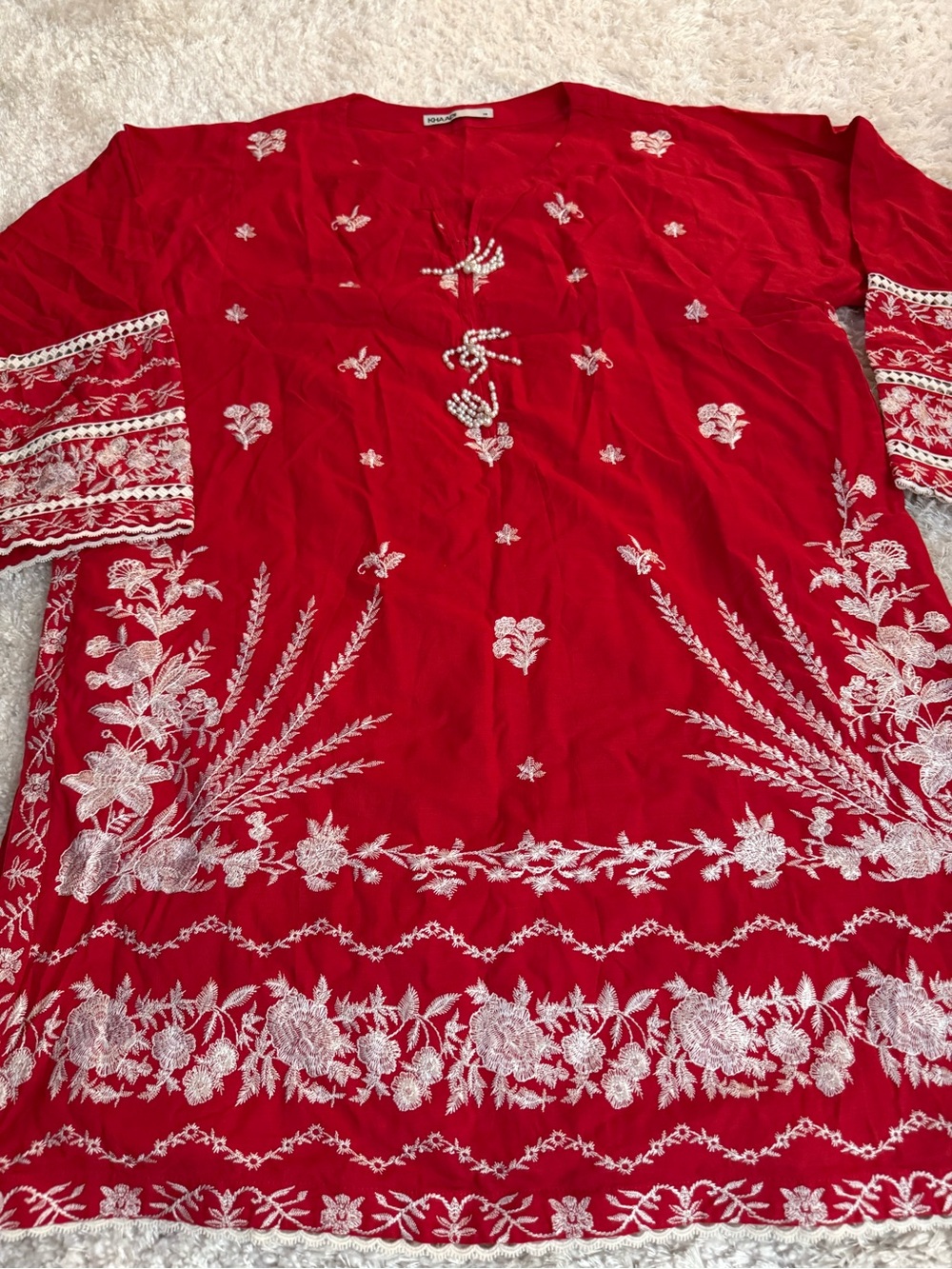 Embroidered Red Tunic Top - Women's Tunic